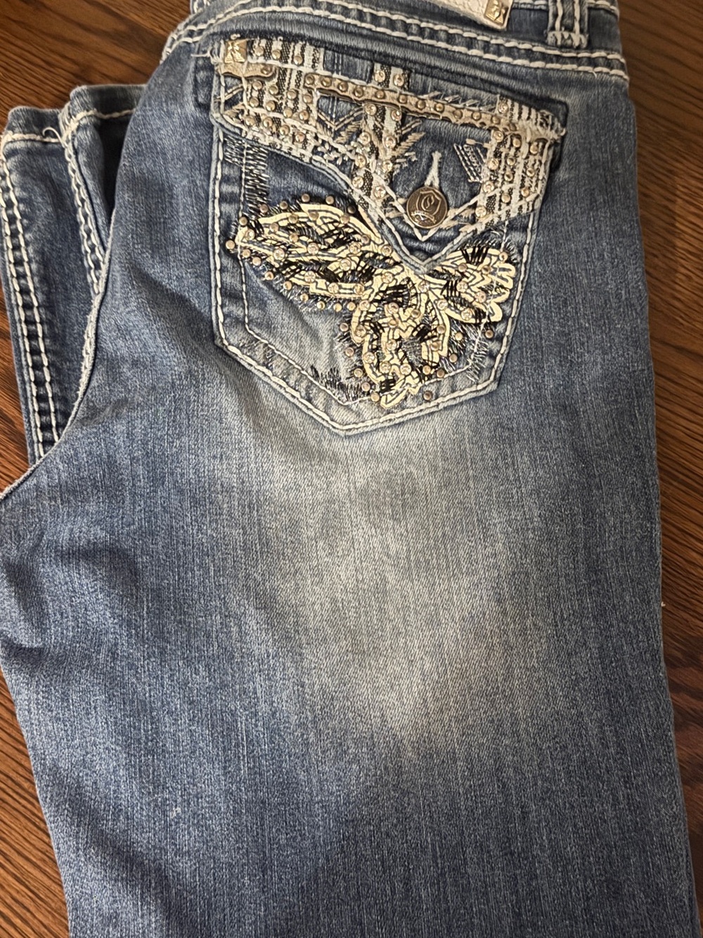 Cello Light Blue Boot Cut Jeans with Beaded Embroidered Back Pocket